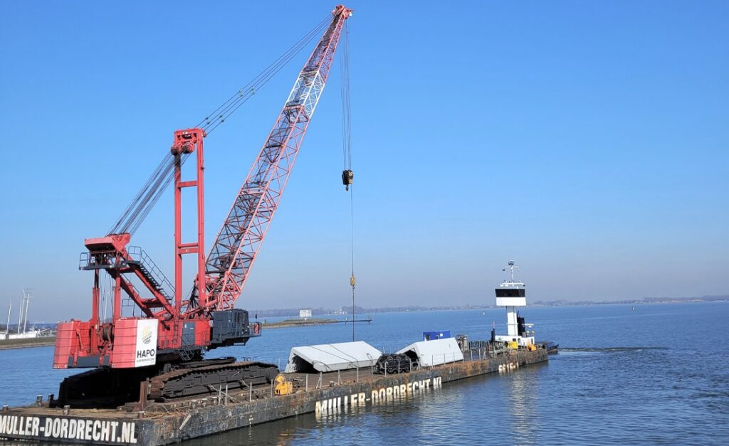 The Power Of Crawler Crane On Barge